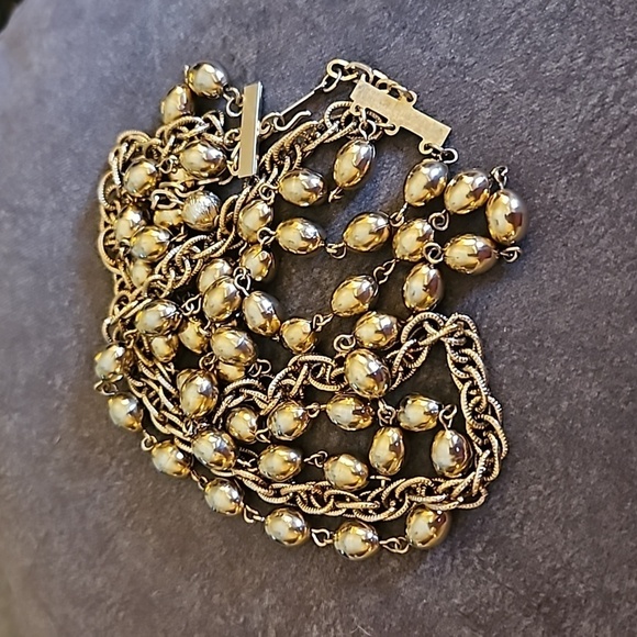 VTG 1960s Goldtone Layered Beaded Chain Holiday Necklace - Picture 7 of 7